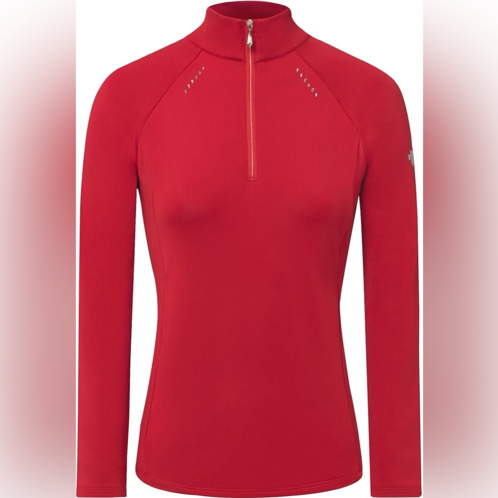 Descente Women’s Red Quarter Zip Base Layer | Crystal Detail | Size 10
